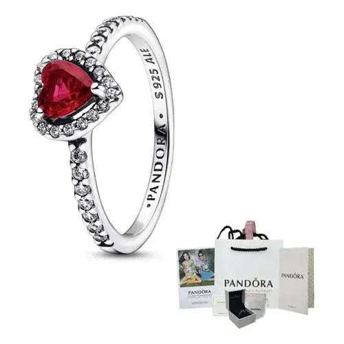 Anillo Corazón Elevado Rojo con Kit de Regalo Color Plateado