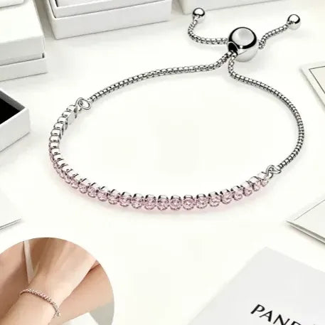 Brazalete de Tenis Deslizante Rosa con Kit de Regalo Color Dorado Rosa
