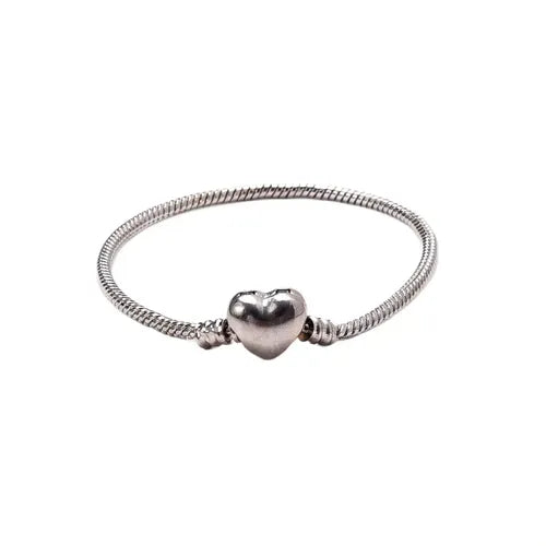 3 Pulseras de Cadena Serpiente con Cierre de Corazón para Charms Color Plateado | Grado B