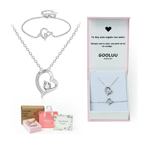 Collar con Dijes de Dos Corazones Regalo para Mujer | Grado B