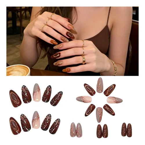 24 Uñas Postizas de Presión Forma Almendra Acabado French | Grado B