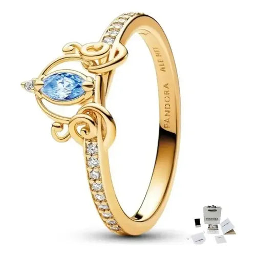 Anillo Solitario Corona con Piedra Color Plateado