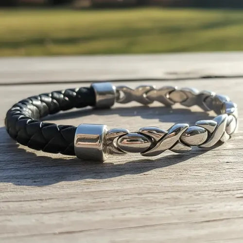 Juego de Pulseras de Piel Trenzada Doble | Grado B
