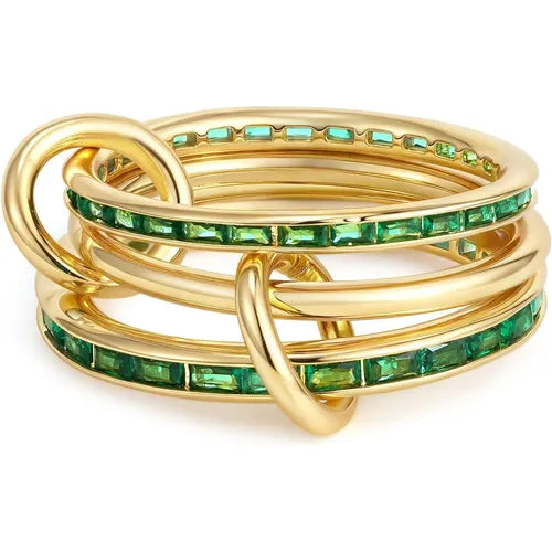 Anillo Apilable Bicolor con Circonita Color Dorado y Plateado