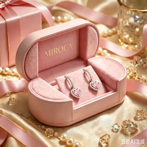 Aretes Colgantes de Corazón Color Plateado y Rosa para Mujer | Grado B