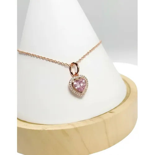 Collar con Colgante Halo de Corazón Reluciente Color Plateado | Grado B