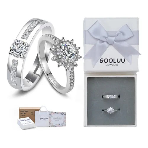 ANILLOS DE PROMESA PAREJA PLATA925 COMPROMISO AJUSTABLEPLATA PLATA AJUSTABLE