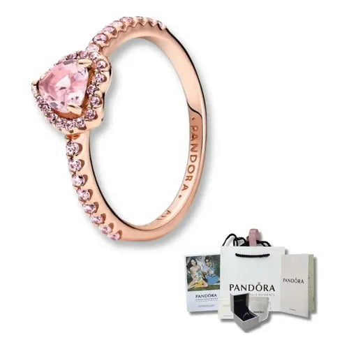 Anillo de Corazón Rosa con Caja, Talla 7 | Grado B
