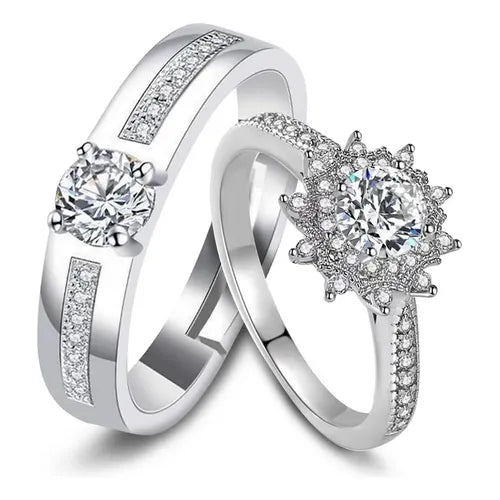 Anillos de Promesa Ajustables para Pareja Color Plateado | Grado B