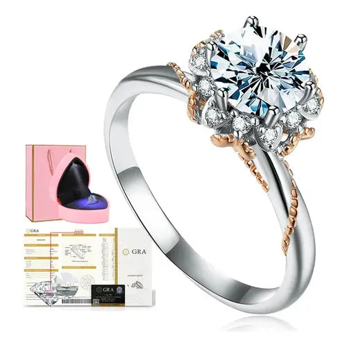 Anillo de Compromiso con Piedra Moissanita de 1 ct Color Plateado | Grado B