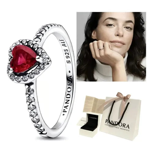 Anillo Corazón Elevado Rojo con Kit de Regalo Color Plateado