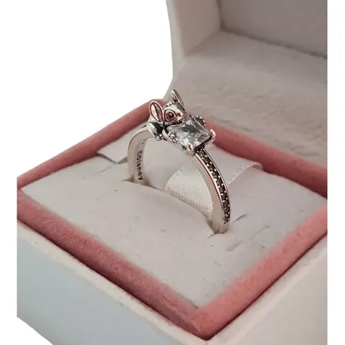 Anillo con Gema Color Blanco Talla 7 Color Plateado