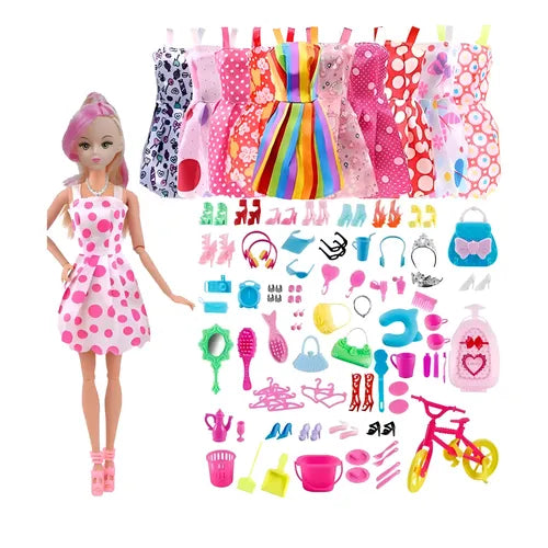Ropa para Muñecas Vestido+bolsos+lentes+collares+zapato 32P | Grado B