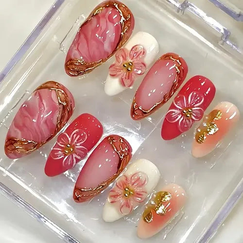 24 Uñas Postizas de Presión Forma Almendra Acabado French | Grado B
