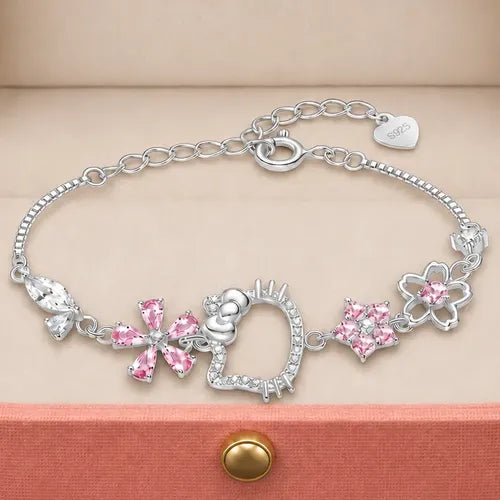 Pulsera con Corazón de Cristal Rojo Color Plateado 22 cm | Grado B