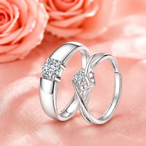 Anillos de Promesa Ajustables para Pareja Color Plateado | Grado B