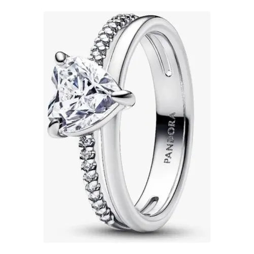Anillo Dos Corazones con Empaque de Regalo Color Plateado | Grado B