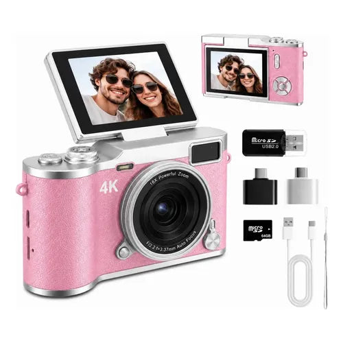 Cámara Digital WiFi Full HD 4K con Pantalla LCD y 64 GB Color Rosa Claro | Grado B