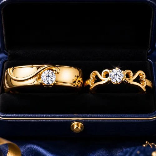 Anillos de Promesa para Pareja Ajustables Color Dorado | Grado B
