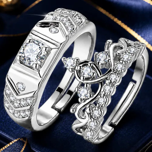 ANILLOS DE PROMESA PAREJA PLATA925 COMPROMISO AJUSTABLEPLATA PLATA AJUSTABLE