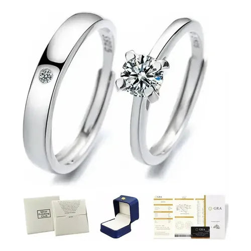 Anillos de Compromiso Ajustables Color Plateado para Pareja, Style B | Grado B