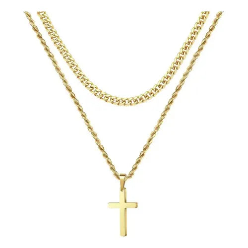 Collar de Cadena con Dije de Cruz en Acero Inoxidable para Mujer | Grado B