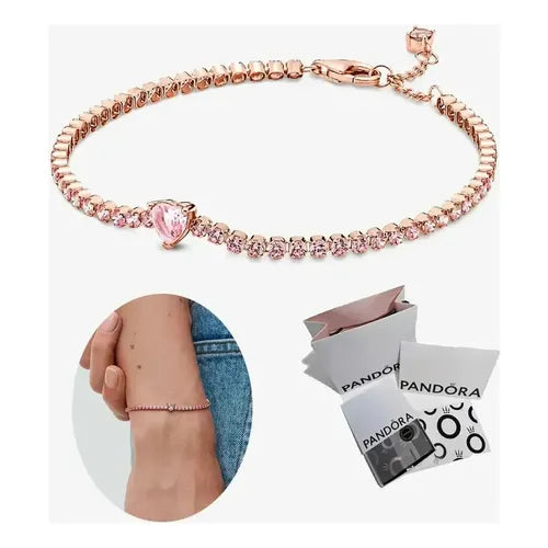 Brazalete de Tenis Deslizante Rosa con Kit de Regalo Color Dorado Rosa