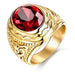 Anillo de Acero Inoxidable Dorado con Piedra Roja Diseño Octagonal | Grado B