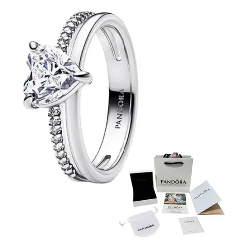 Anillo Dos Corazones con Empaque de Regalo Color Plateado