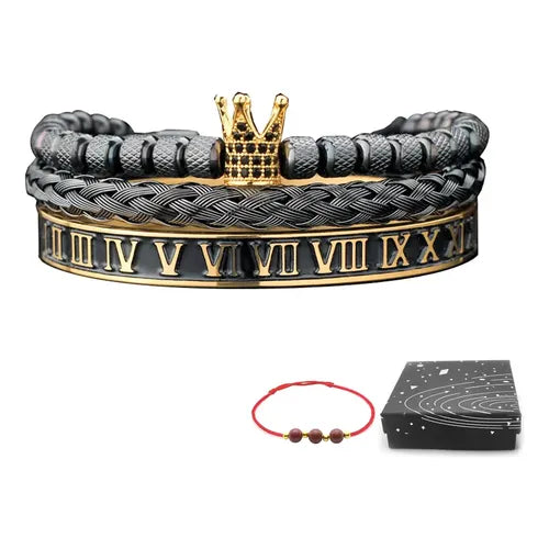Brazalete de 3 Pulseras con Corona en Acero Inoxidable 19 cm | Grado B
