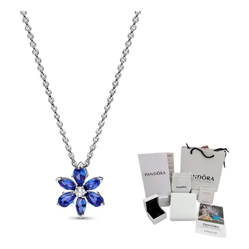 Collar Corazón del Mar Azul Brillante Color Plateado | Grado B