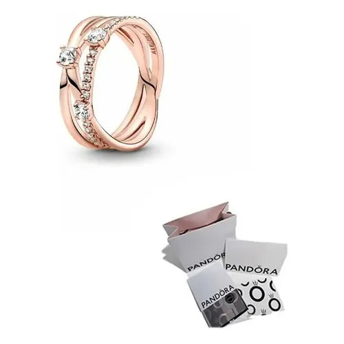 Anillo Triple Banda Cruzado Color Dorado Rosa | Grado B