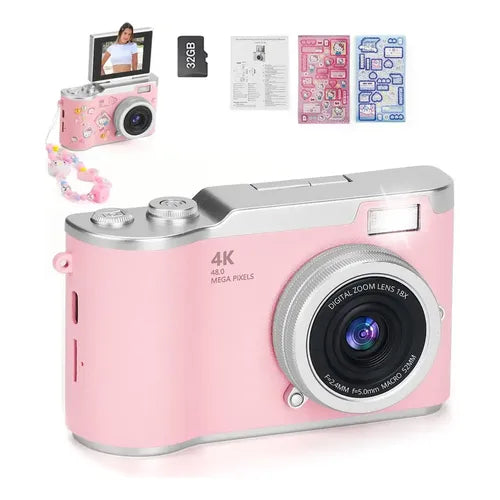 Cámara Digital WiFi Full HD 4K con Pantalla LCD 64GB Rosa Claro | Grado B