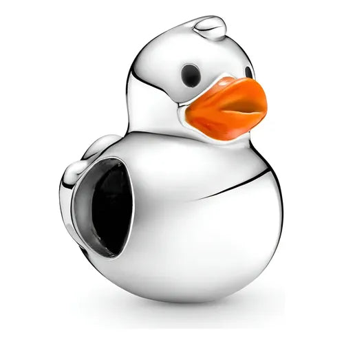 Charm Pando Patito de Hule Pulido Color Plateado | Grado B