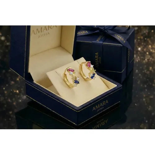 Aretes de Aro con Piedras Elegantes Color Dorado | Grado B