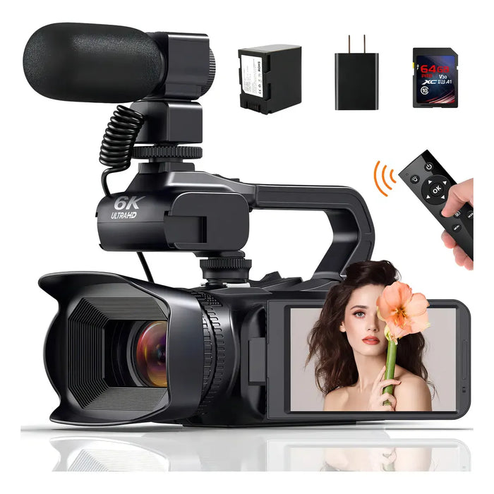Video Cámara AORZOO 6K 64MP Ultra HD con Wi-Fi 18x Zoom Digital Cámara Hd Wifi Video Cámara Estabilizador y Visión Nocturna Con Batería Micrófono Mando A Distancia