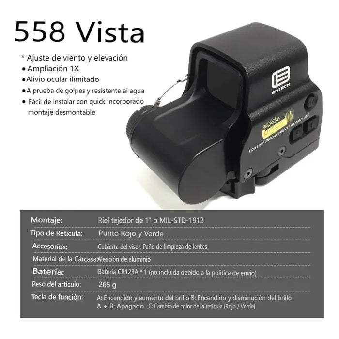 MIRA TÁCTICA HOLOGRÁFICA HÍ­BRIDA EOTECH 558 CON LUPA G45 GRADO B