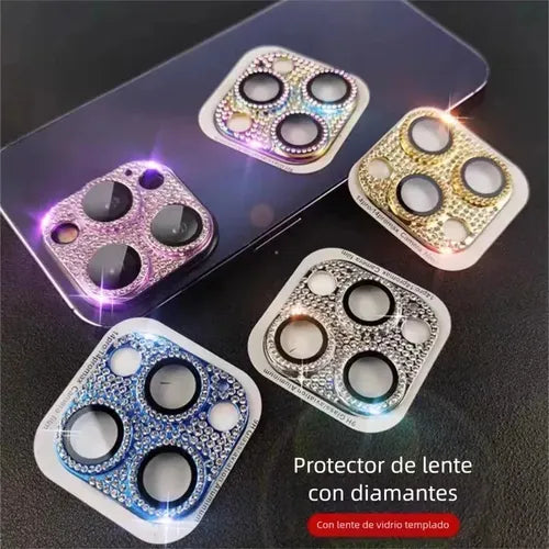 MICA PROTECTORA LENTE CÁMARA PARA IPHONE DIAMANTES COLORES 1
