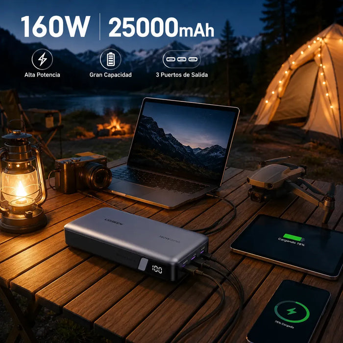 Power Bank Ugreen 20,000 Mah De 160w Con Pantalla Digital Negro GRADO B