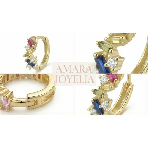 Aretes de Aro con Piedras Elegantes Color Dorado | Grado B