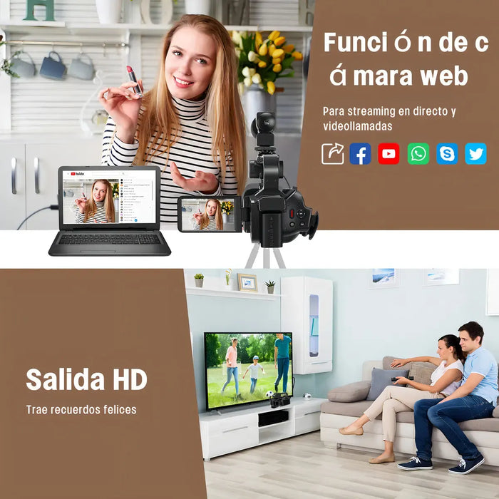 Video Cámara AORZOO 6K 64MP Ultra HD con Wi-Fi 18x Zoom Digital Cámara Hd Wifi Video Cámara Estabilizador y Visión Nocturna Con Batería Micrófono Mando A Distancia