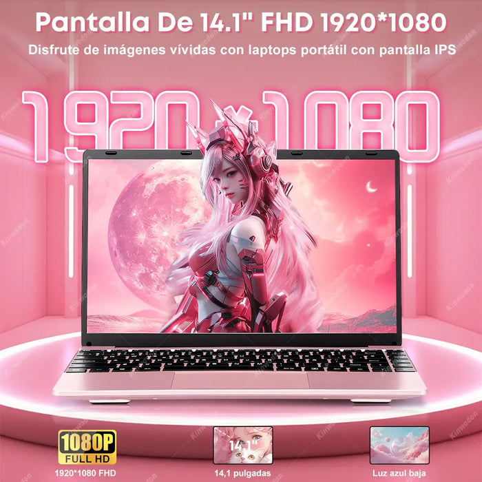 Laptop Portátil Kinwodon Intel Celeron N3060 4Gb Ram + 512Gb Ssd Windows 10 Pro | 14.1'' Fhd 1920*1080 + 8000Mah Batería Oro Rosa Grado B (Va Lento Y El Puntero Se Mueve Solo