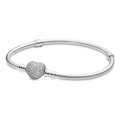 MOMENTS SPARKLING HEART CLASP SNAKE CHAIN BRACELET