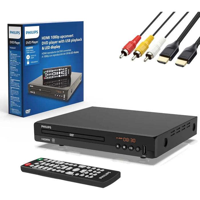 Philips DVD Players for TV with HDMI Port 1080P All Region HD DVD Player for Smart TV USB Input Remote Control Device, Mini DVD CD Player for Home Stereo System, HDMI and RCA Cable Included GRADO B