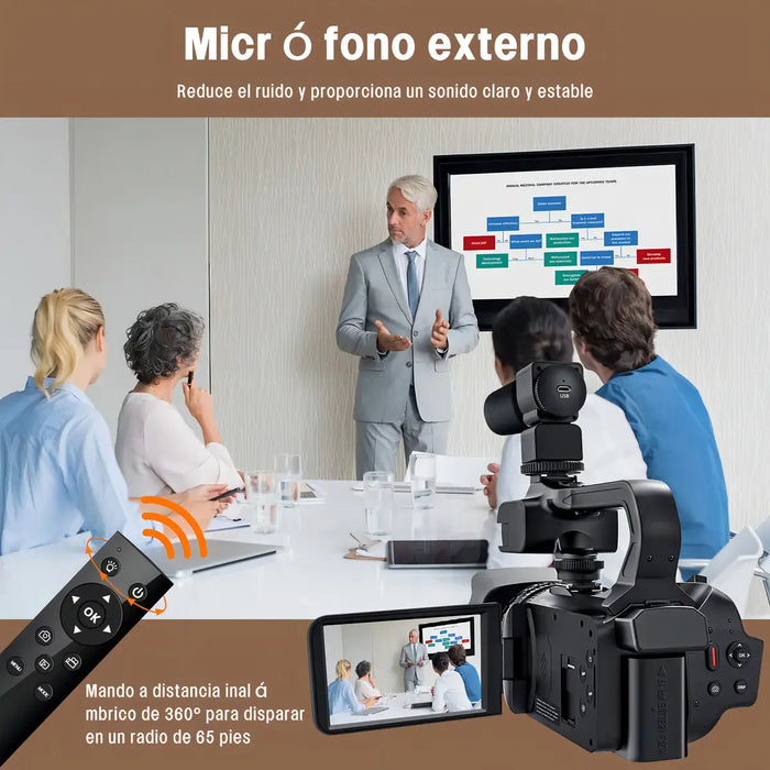 Video Cámara AORZOO 6K 64MP Ultra HD con Wi-Fi 18x Zoom Digital Cámara Hd Wifi Video Cámara Estabilizador y Visión Nocturna Con Batería Micrófono Mando A Distancia
