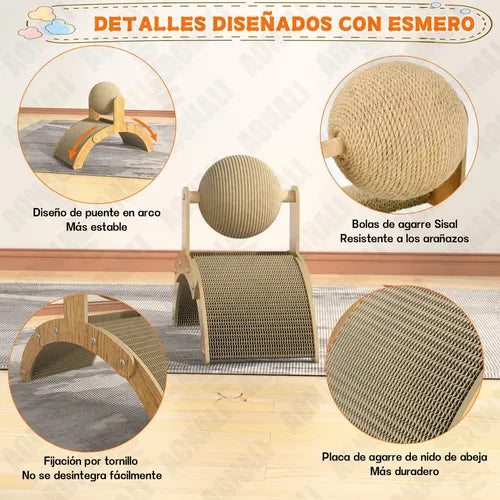 ACCESORIO DE BOLA RASCADORA ONDULADA PARA GATOS, SISAL DORADO