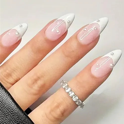24 Uñas Postizas de Presión Forma Almendra Acabado French | Grado B