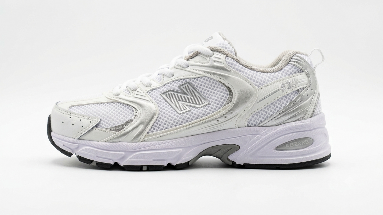 TENIS TIPO NEW BALANCE 530 BLANCO PLATA TALLA 23.5 CM GRADO B