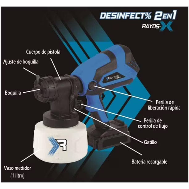 Pistola De Pintar A Bateria Atomizador Y Desinfectante Goni Azul Y Negro GRADO B (INCOMPLETA, FALTAN ACCESORIOS DEL DISPARADOR)