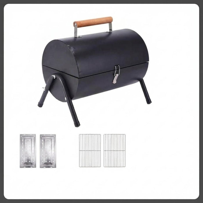 PARRILLA ASADOR DE CARBÓN PLEGABLE CÓMODO PUEDE ASAR O FREÍ­R NEGRO GRADO B